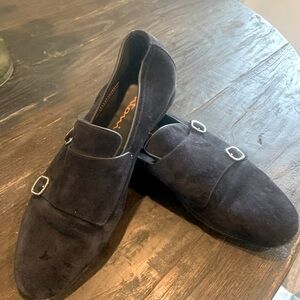 Santoni Mens  shoes. Made in Italy Dark blue suede 2 buckles !